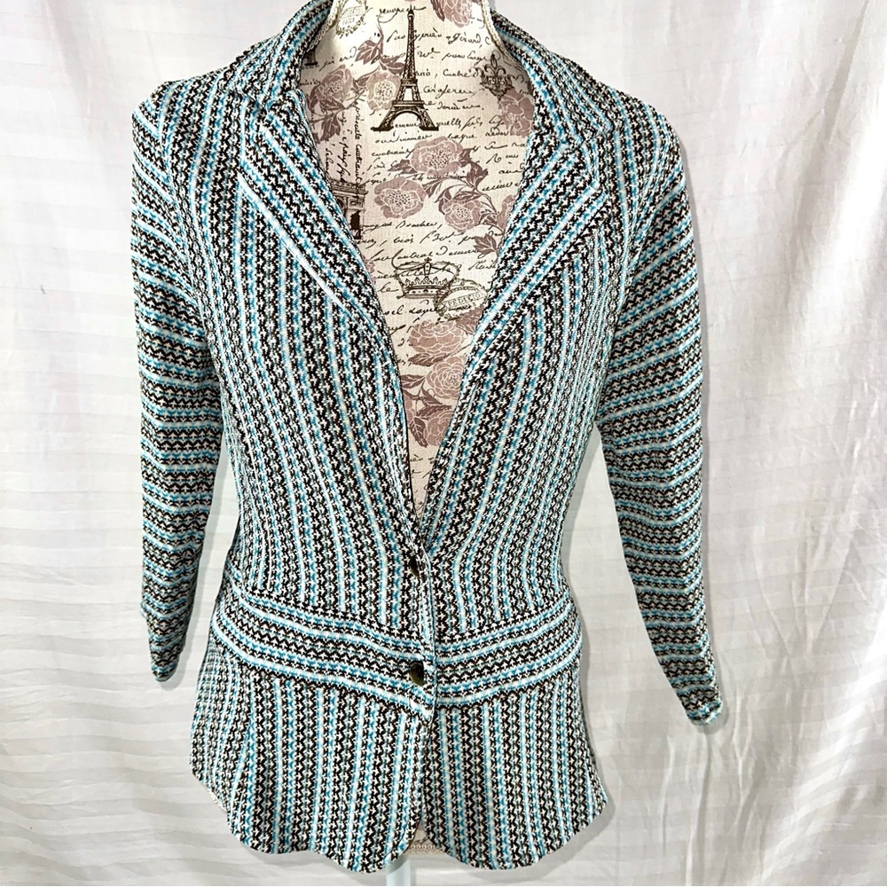 Vintage Anne Klein Retro 70s Stretch Blazer Teal and Brown Fits Size M/L